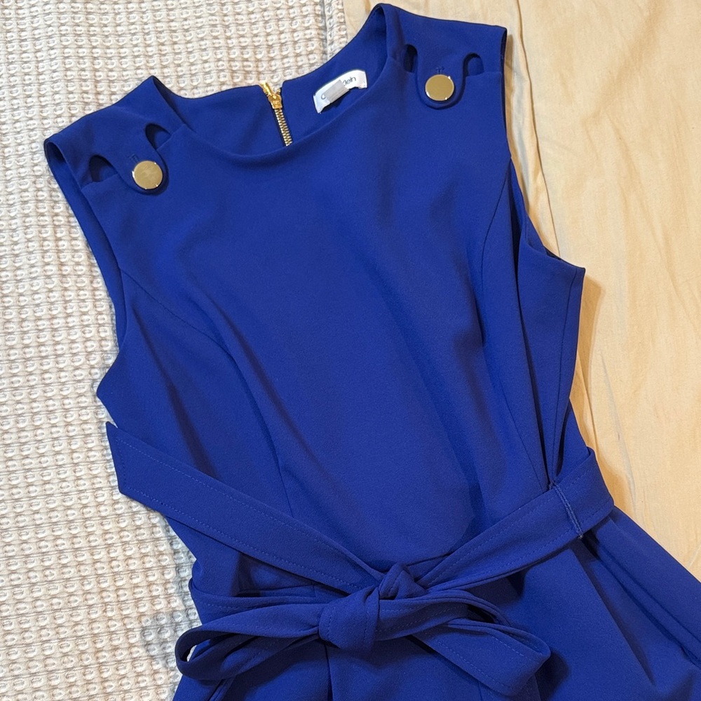 Calvin Klein Cobalt Blue Jumpsuit with Gold Accents